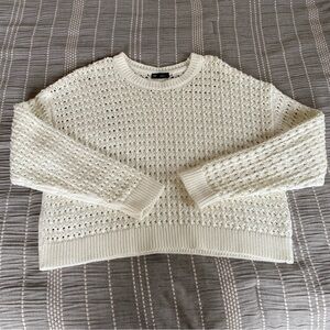 Gap Cream White Cotton Crew Neck Sweater Spring Small Boxy Oversized Coastal